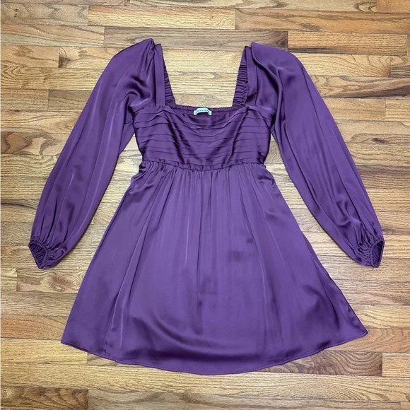 fitted lace wedding dress Quartney Purple Long Sleeve Lace Satin Mini Dress